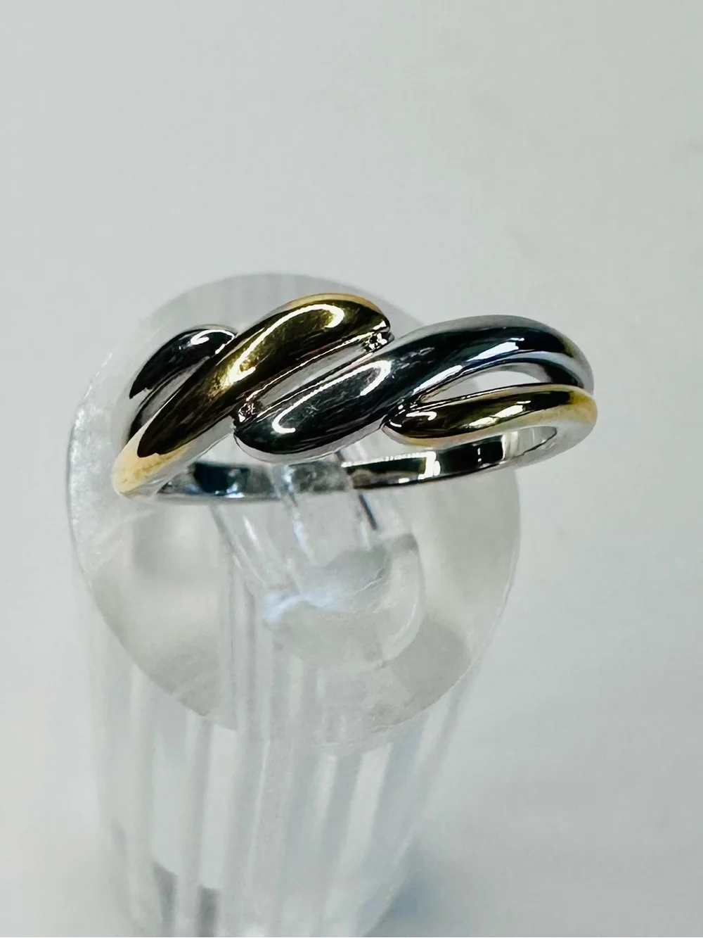 Silver Gold Tone Crossover Wrap Ring Adjustable Size 8 Modern Minimalist Fashion